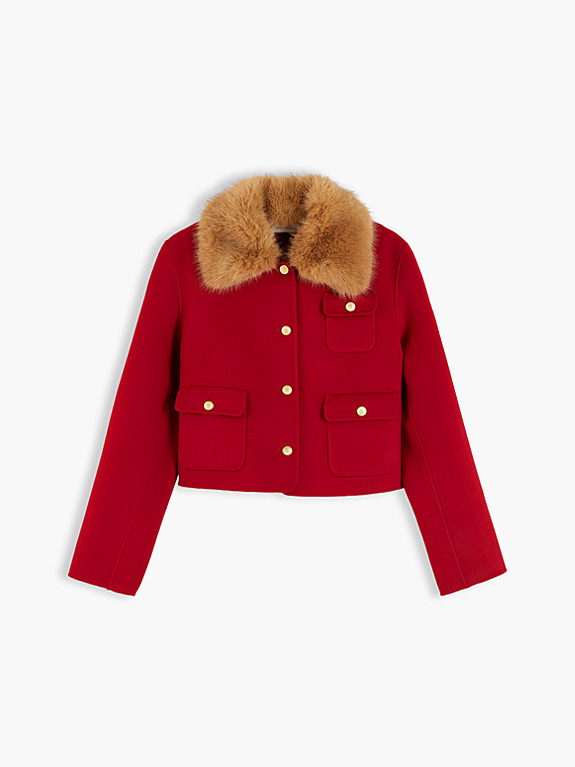 Faux Fur Collar Wool Blend Jacket | Red | Tommy Hilfiger | Tommy Hilfiger UK