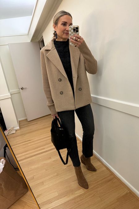 Fall outfit inspo! Cropped trench coatigan, black crop flare jeans, dolce vita suede brown boots, Portland leather bag, splendid, ag jeans, date night outfit, workwear, fall jacket 

#LTKworkwear #LTKstyletip #LTKover40