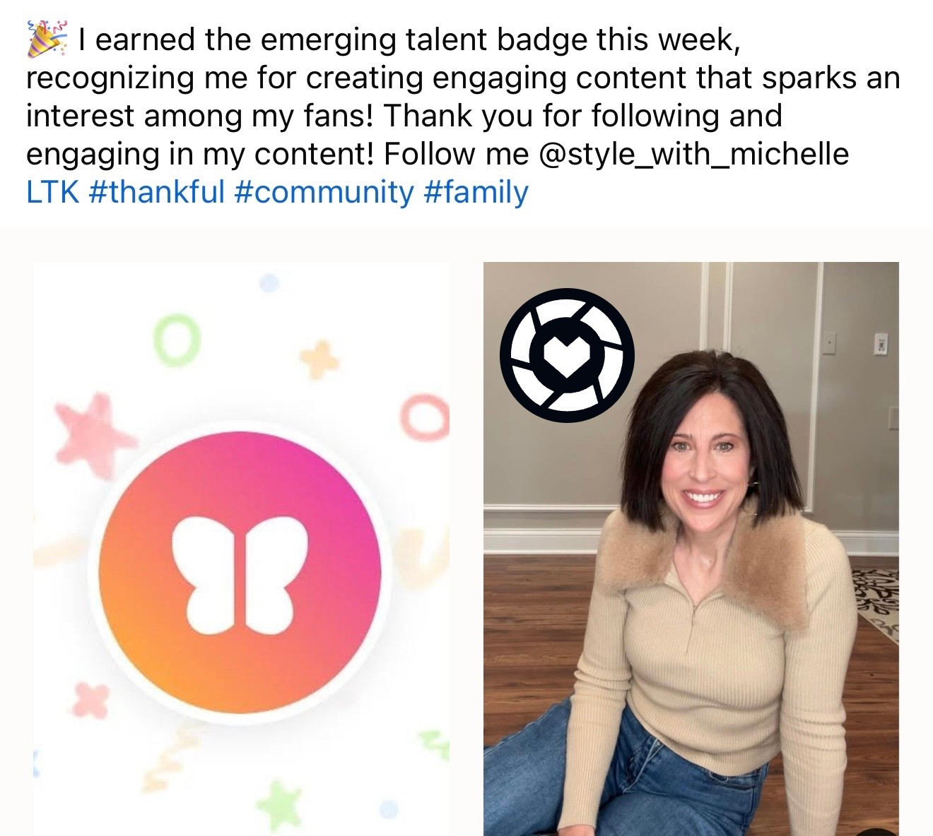 🎉 I earned the emerging talent badge this week, recognizing me for creating engaging content that sparks an interest among my fans! Thank you for following and engaging in my content! Follow me @style_with_michelle LTK #thankful #community #family

#LTKU #LTKdayinmylife #LTKvlog