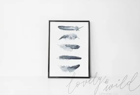 Feather Watercolour Giclee Art Print | Woodland Nursery Watercolor painting print | Monochrome wall  | Etsy (UK)