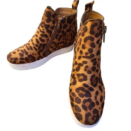Bamboo Rise-01 Snake Leopard Prints High Top Wedge Sneakers Women s Fashion Suede Bootie LEOFS 7.5 | Walmart (US)