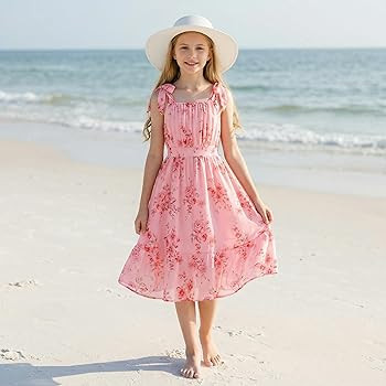 GRACE KARIN Girls Floral Chiffon Dress Summer Hawaiian Beach Vacation Party Wedding Birthday Slee... | Amazon (US)