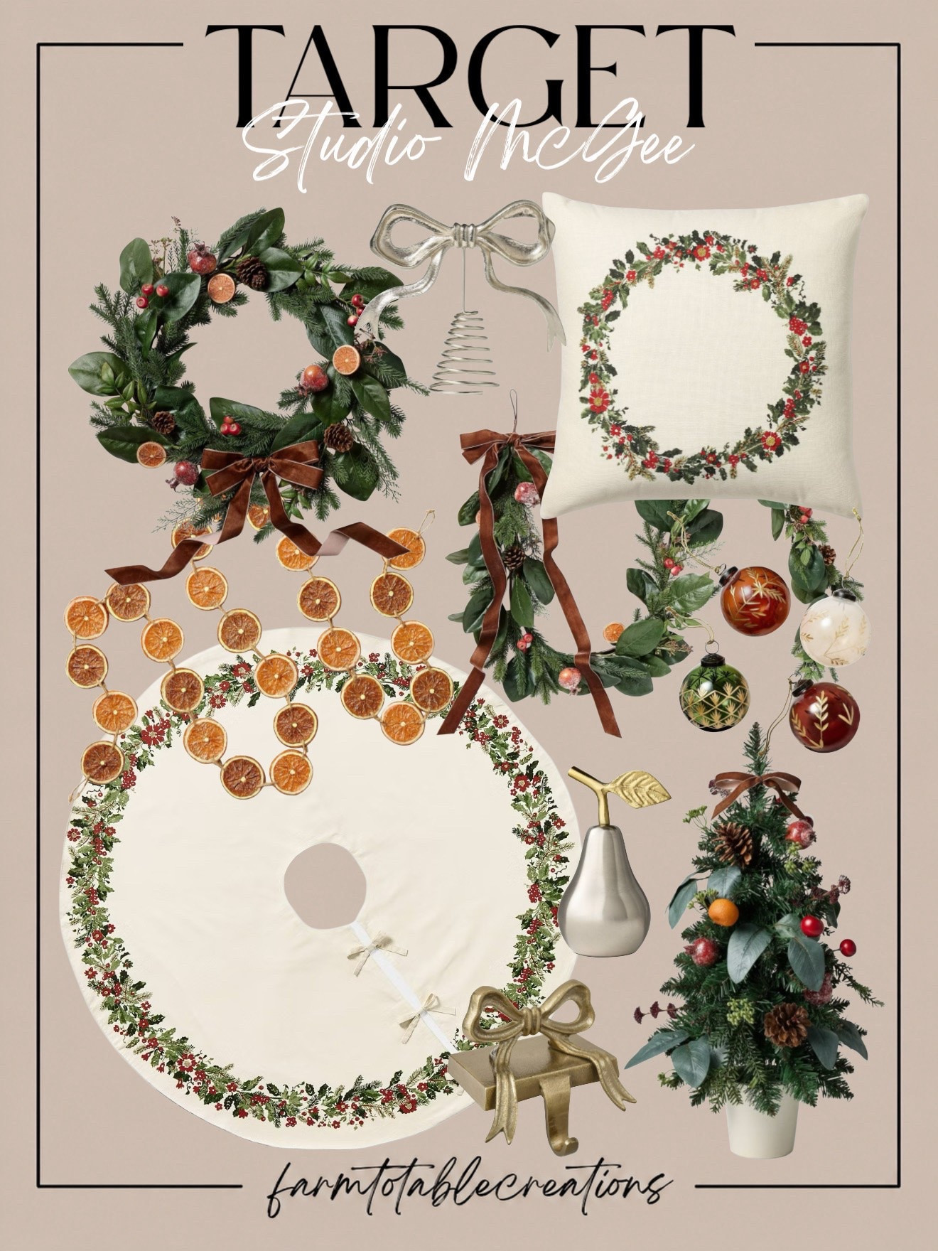 Studio McGee Christmas Collection at Target 🎄🍊

The Studio McGee holiday collection at Target has such a beautiful old-world Christmas feel. I love the mix of lush greenery, dried orange accents, velvet ribbon, botanical ornaments, and warm brass details—it feels festive, collected, and elevated without being too formal.

The coordinating wreath, tree skirt, pillow, mini tree, and ornaments make it easy to carry the same look throughout your home. This would be gorgeous for a living room, entryway, mantel, or tree styled with soft cream, deep green, burgundy, and natural touches.

Follow @farmtotablecreations on Instagram for more cozy home finds and trending decor.

#LTKHome #TargetFinds #TargetHome #StudioMcGee #StudioMcGeeTarget #TargetChristmas #ChristmasDecor #HolidayDecor #ChristmasHome #TraditionalChristmas #BotanicalChristmas #DriedOrangeDecor #ChristmasWreath #ChristmasTreeDecor #HolidayHome

#LTKHome #LTKSeasonal