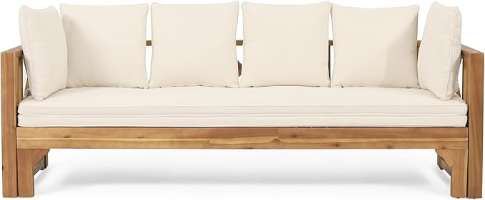 Christopher Knight Home Varney Outdoor Extendable Acacia Wood 3 Seater Sofa, Upholstered Cushion ... | Amazon (US)