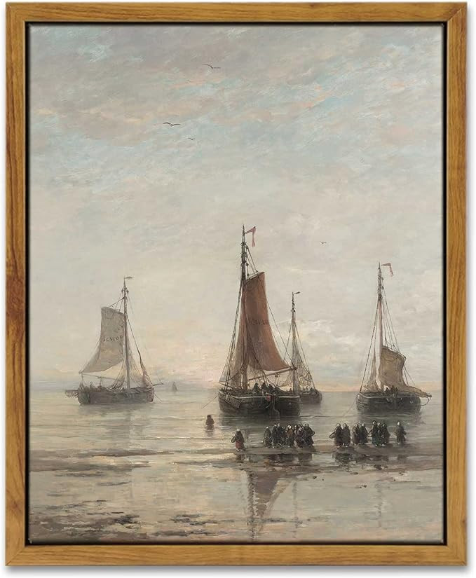 InSimSea Framed Canvas Wall Art Room Decor, Classical Marine Oil Painting Canvas Prints Wall Deco... | Amazon (US)