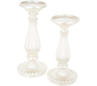Inspire Me! Home Decor S/2 Resin Candlestick Pillars 12""&14 | QVC