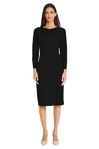 Maggy London Women's Long Sleeve Tucked Jewel Neck Sheath Career Office Wear Work Dress, Black | Amazon (US)