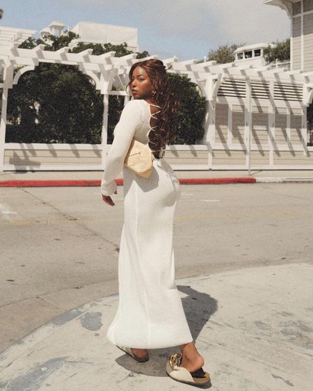 Summer outfit - backless white dress, straw clutch bag, leather slides, workwear 

#LTKstyletip #LTKFind #LTKSeasonal