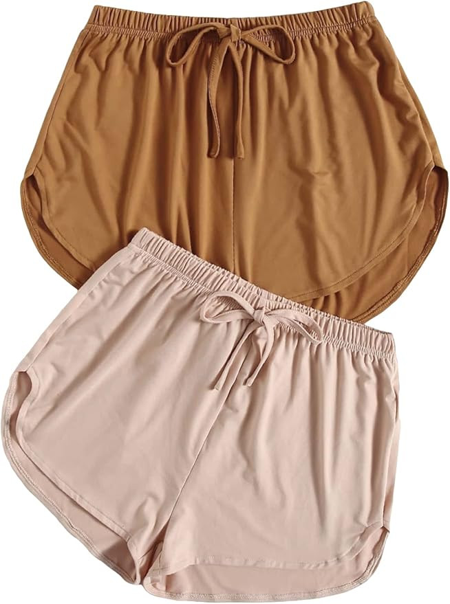 OYOANGLE Women's 2 Piece Sweat Shorts Drawstring Elastic High Waist Lounge Athletic Comfy Workout... | Amazon (US)