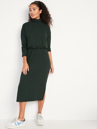 Waist-Defined Rib-Knit Turtleneck Long-Sleeve Dress for Women | Old Navy (US)