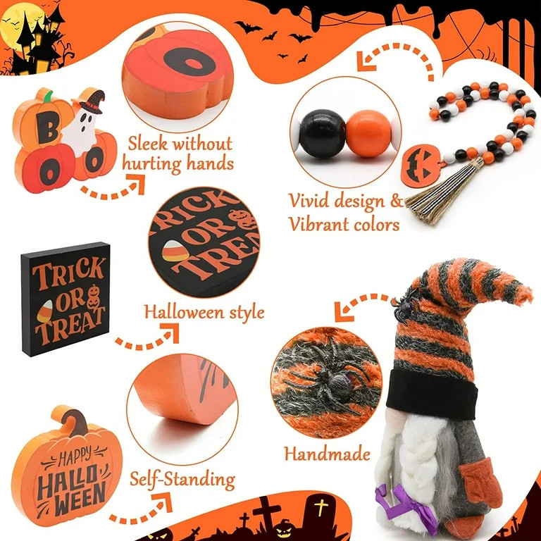 NXN-HOME Halloween Tiered Tray Decorations Including Trick or Treat Wooden Signs, Cute Gnomes Plu... | Walmart (US)