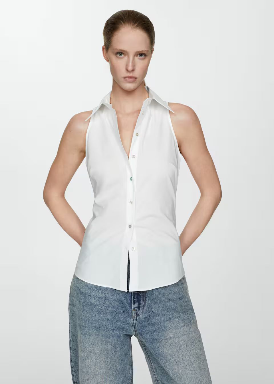 Sleeveless cotton shirt -  Women | Mango USA | MANGO (US)