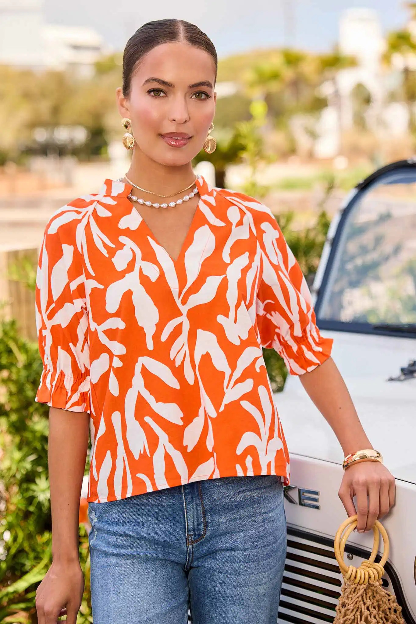 Trish Orange Printed Top by THML | Avara