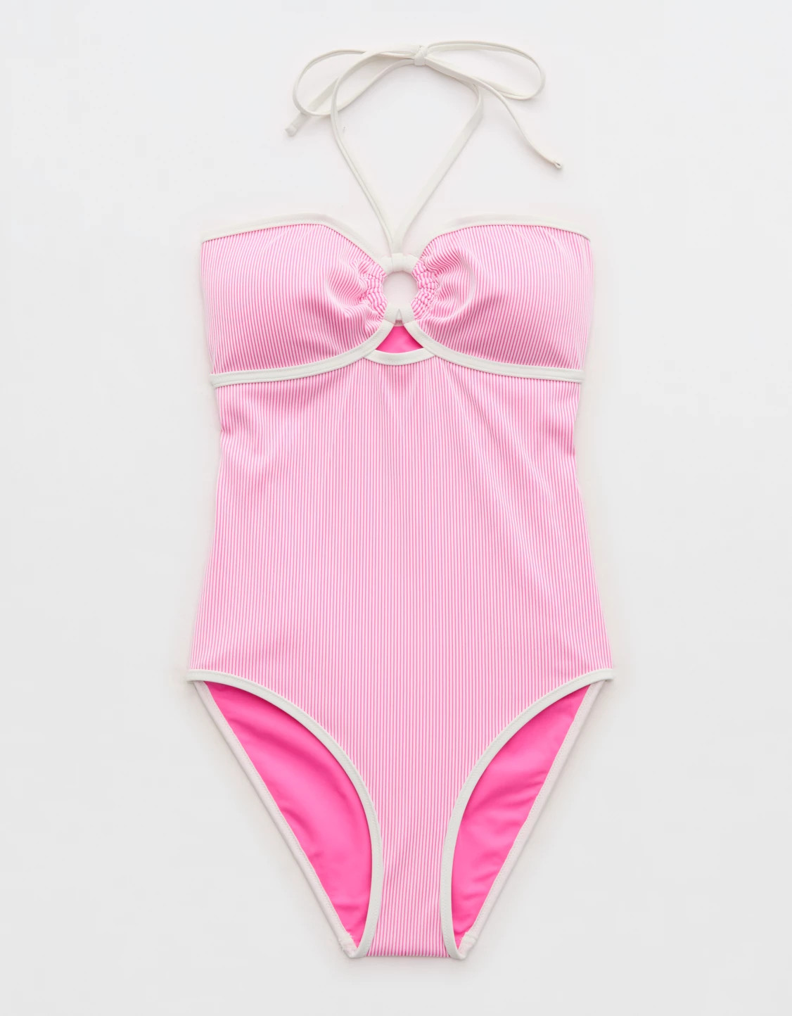 Aerie Ribbed Bandeau Halter One Piece Swimsuit | Aerie
