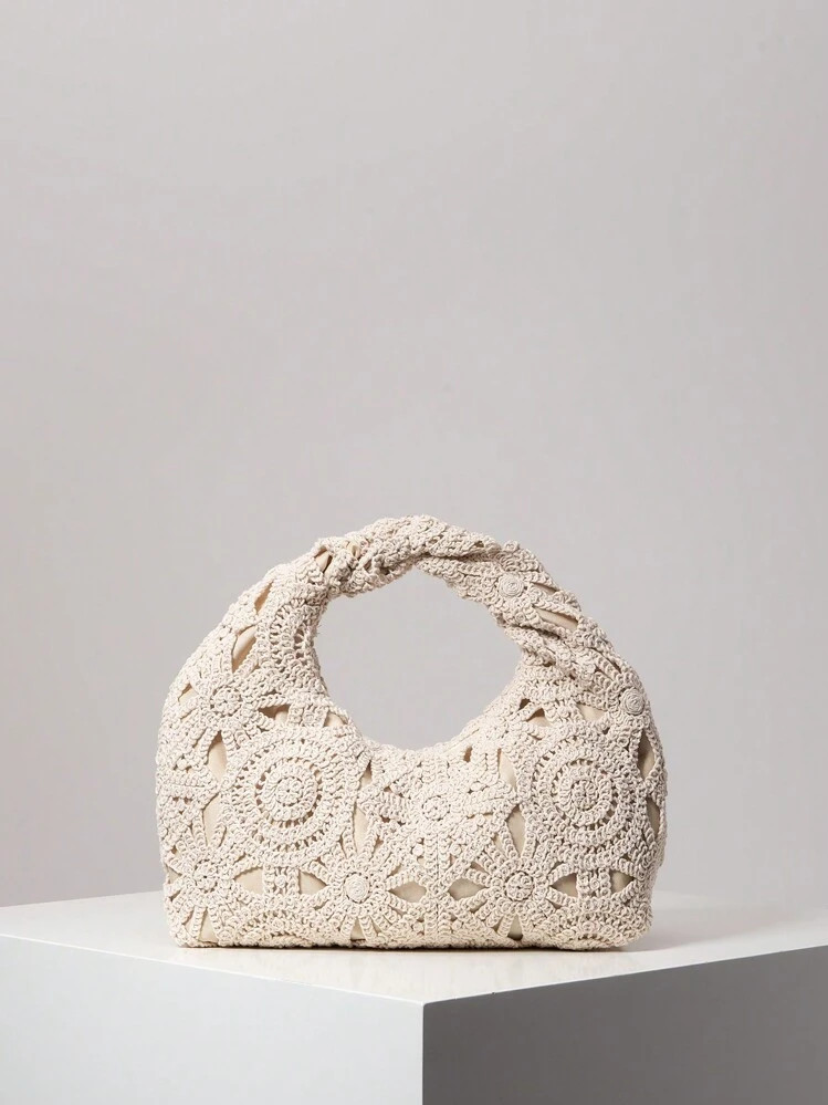 Hollow Floral Woven Bag, Bohemian Beach Tote, Ruched Handbag, Holiday Casual Straw Wallet (Patter... | SHEIN