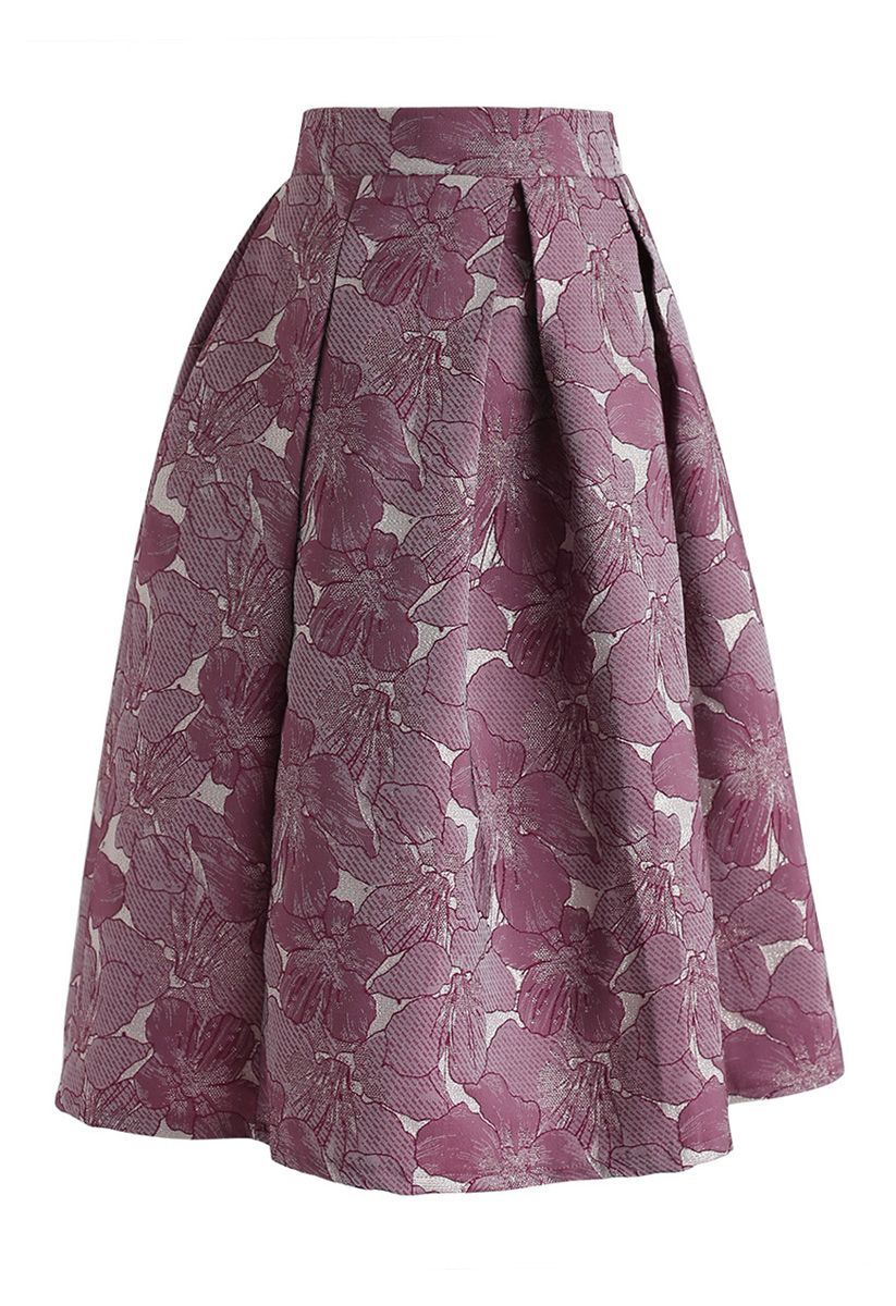 Floral Jacquard Pleated Midi Skirt | Chicwish