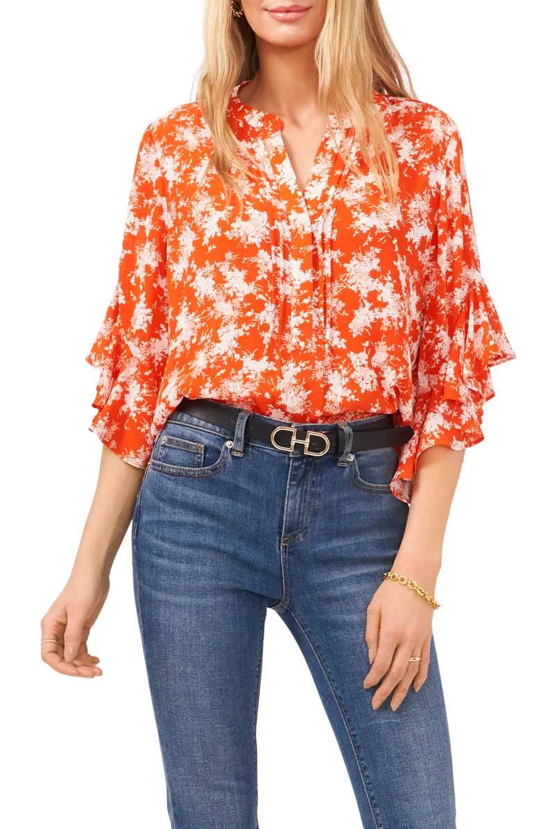 Ruffle Sleeve Split Neck Blouse | Nordstrom