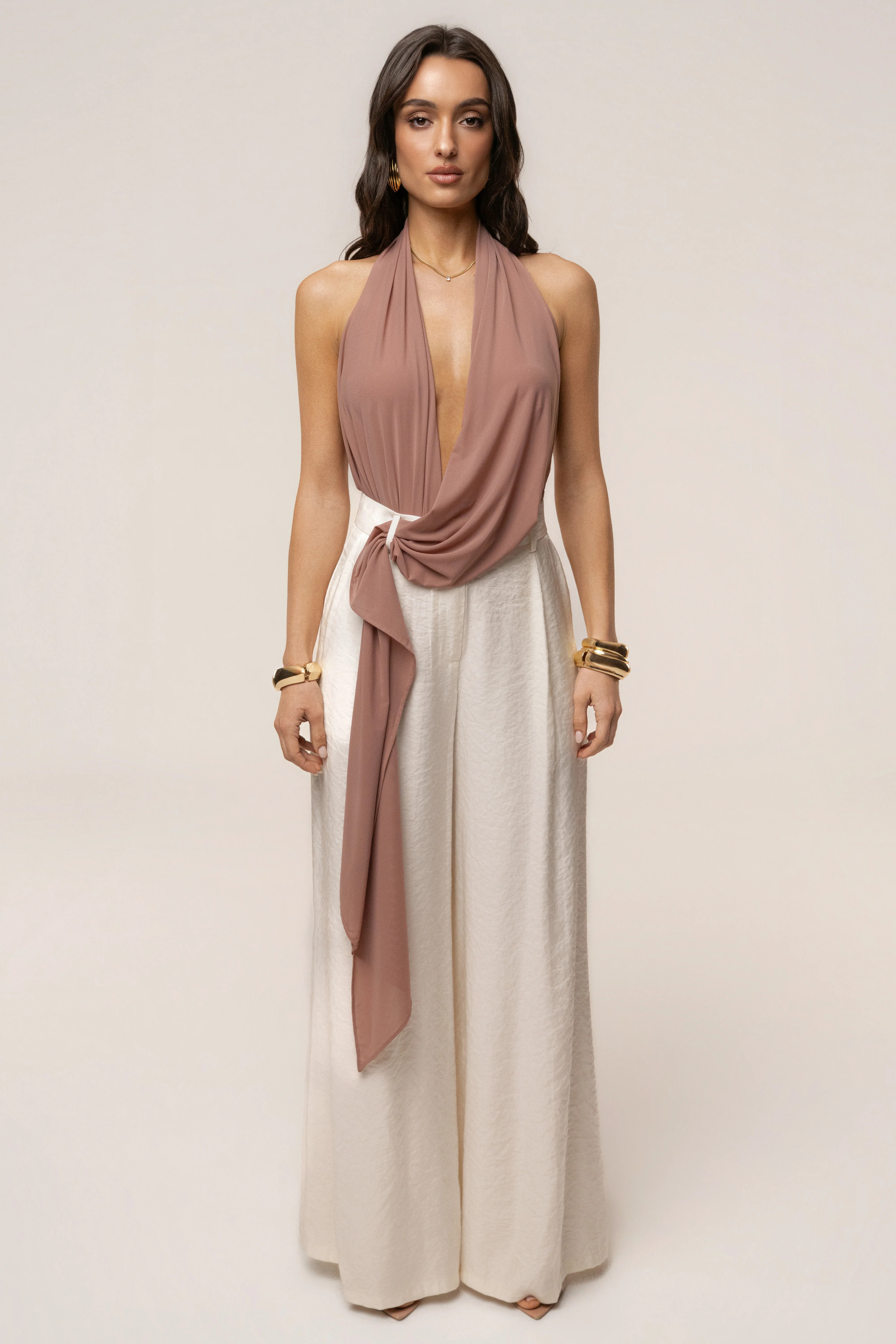 Dusty Rose Bare Form Plunge Bodysuit | JLUXLABEL US