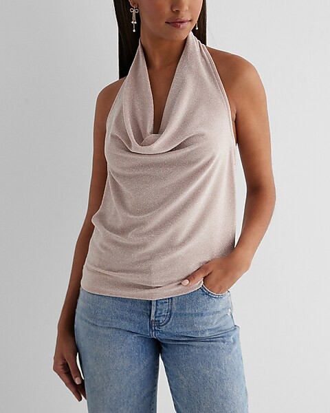 Shine Draped Cowl Halter Neck Tank | Express