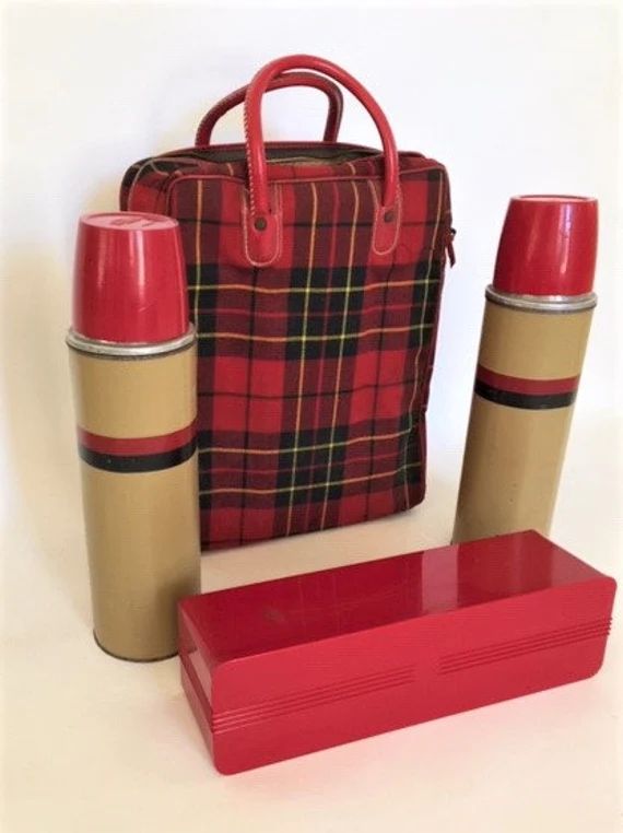 Vintage Thermos Set With Red Plaid Bag | Etsy | Etsy (US)