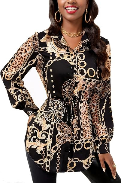 Women's Sexy Button Down Shirts Dress Long Sleeve Casual Blouse Loose Tops Collar T-Shirts Club P... | Amazon (US)