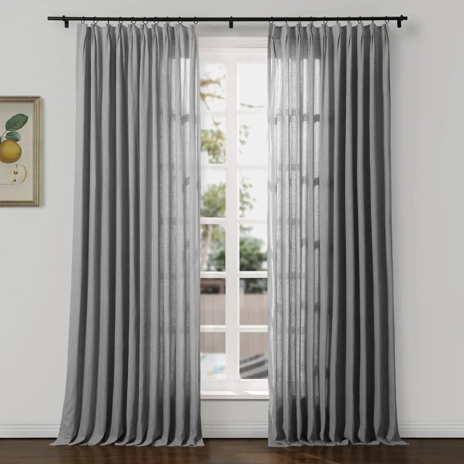 Ron Linen Herringbone Custom Curtain Pleated - Steel 1016-5 | TWOPAGES