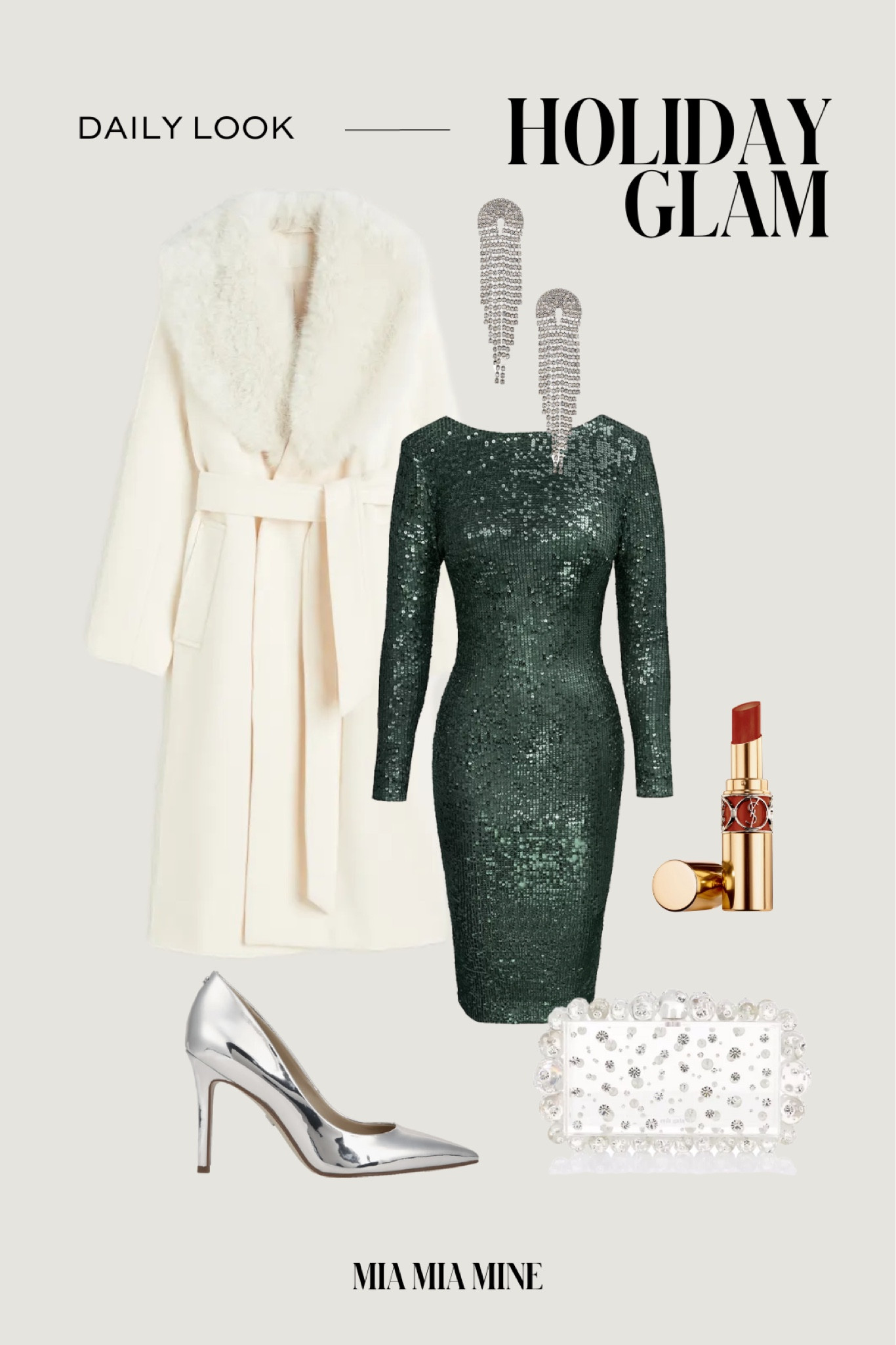 Holiday party outfit on sale
H&M fur collar coat
Nordstrom green sequin dress
Sam Edelman silver pumps 
Cult Gaia clutch on sale 
Ysl lipstick on sale 

#LTKsalealert #LTKHoliday #LTKstyletip