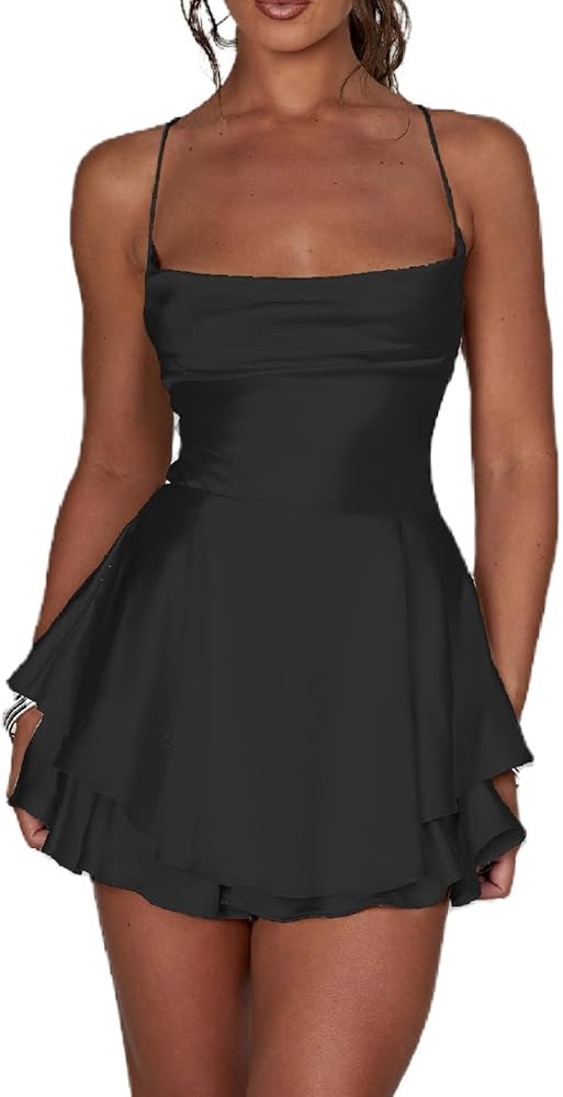Women's Sexy Satin Mini Dress Sleeveless Tie Backless Cowl Neck Cocktail Party Silk Mini Cami Dre... | Amazon (US)