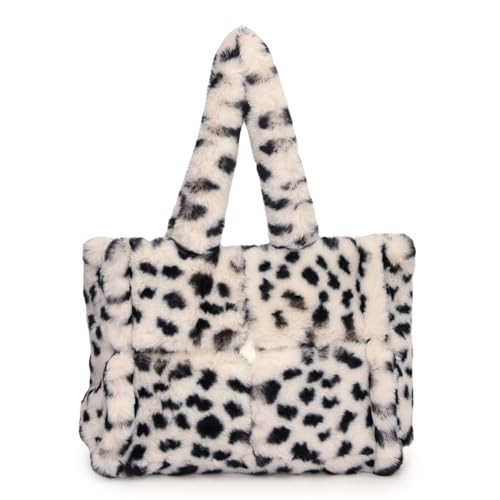 Extolove Fluffy Tote Bag, Winter Furry Purse for Women Faux Fur Bag Y2K Plush Leopard Print Purse Fuzzy Shoulder Handbag (Leopard Beige) | Amazon (US)