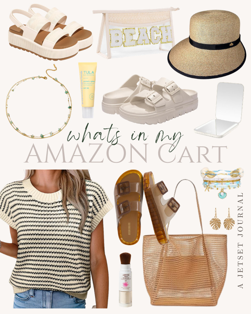 If you’re wondering what’s in my Amazon Cart this week, here’s a quick look! There are awesome sandals from Funkymonkey, Lovee Cosee, and CUSHIONAIRE that I know are perfect for warm days. This EVALESS pullover top is selling fast right now, so I added this, too, along with a cute shell bracelet, TULA sunscreen, and a few more amazing finds.

#LTKSeasonal #LTKSaleAlert #LTKTravel
 

 