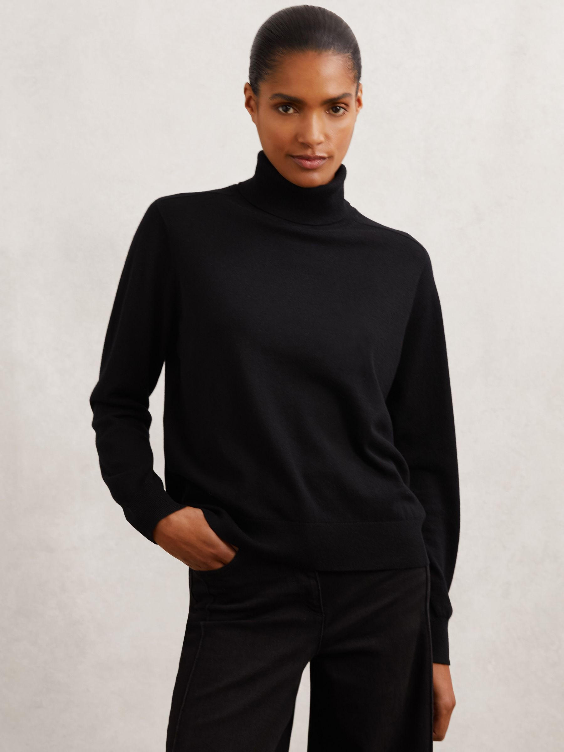 Wool Roll-Neck Jumper in Black | Reiss UK