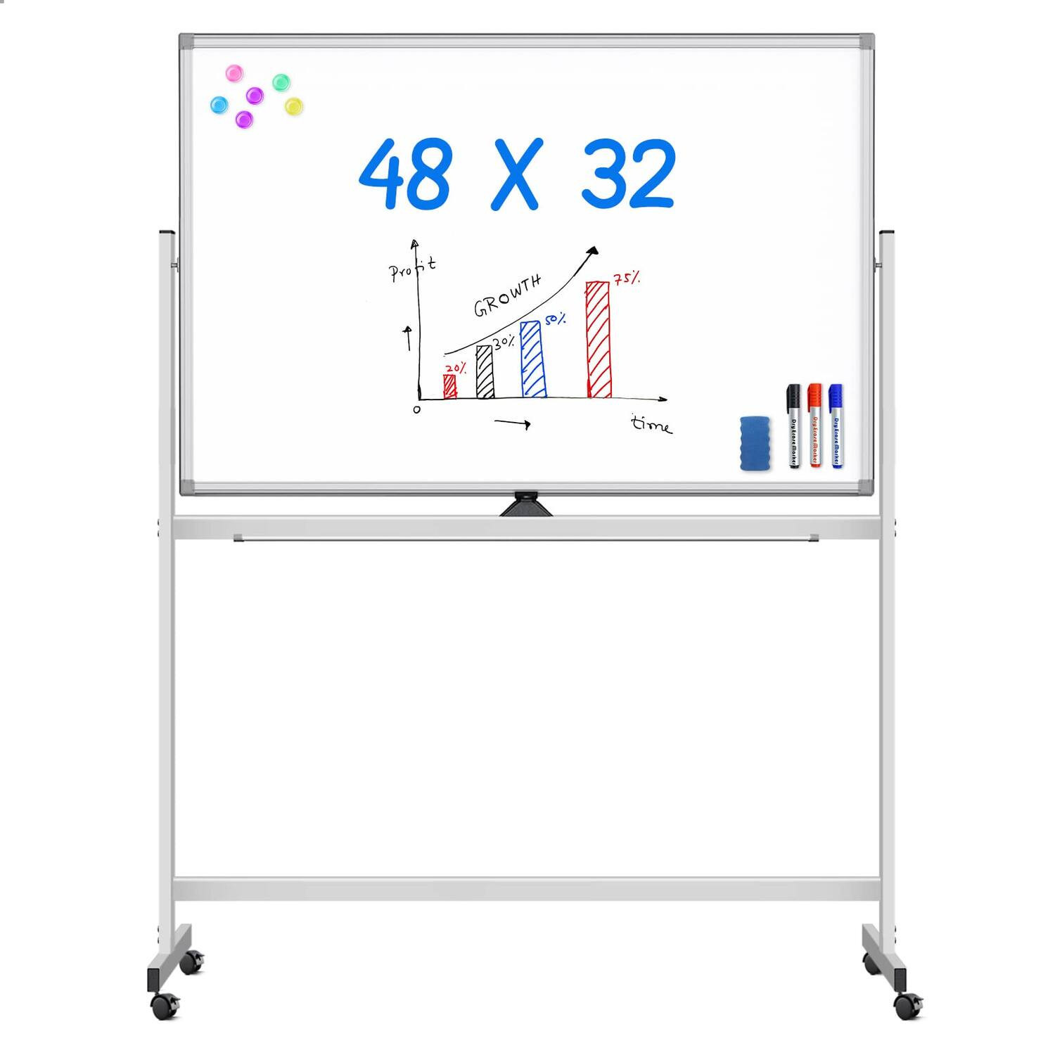 maxtek - Bulletin Boards on Wheels 48x32 inch Double Side Dry Erase Board with Stand Standing Whiteboards & Presentation Supplies - ‎Silver | Best Buy U.S.