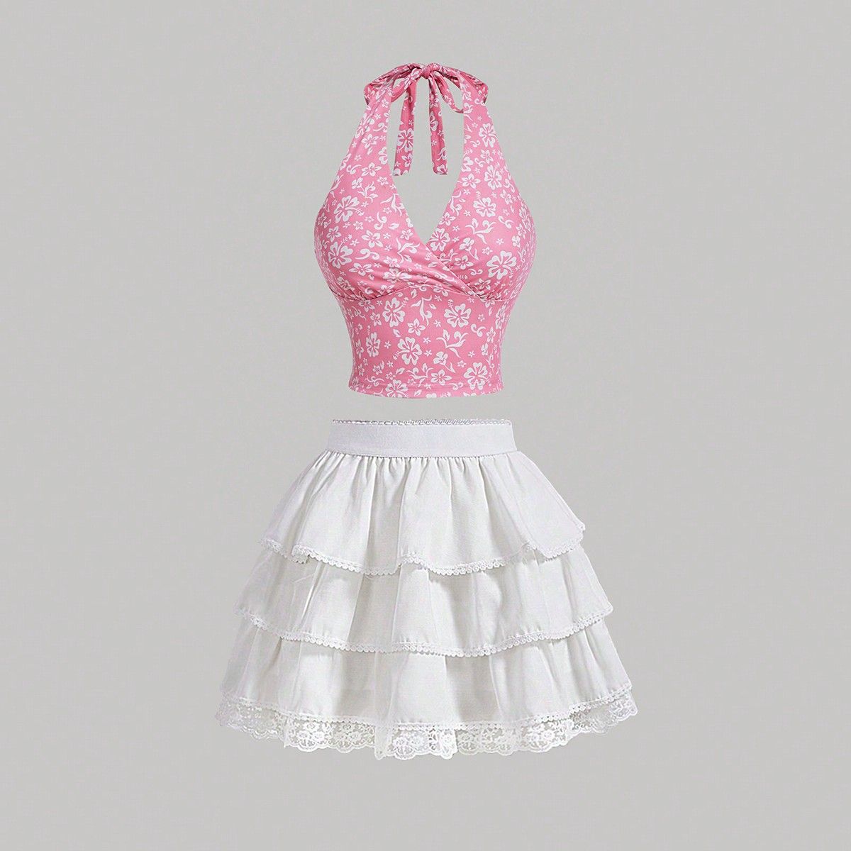 SHEIN MOD Contrast Lace Layer Hem Skirt | SHEIN