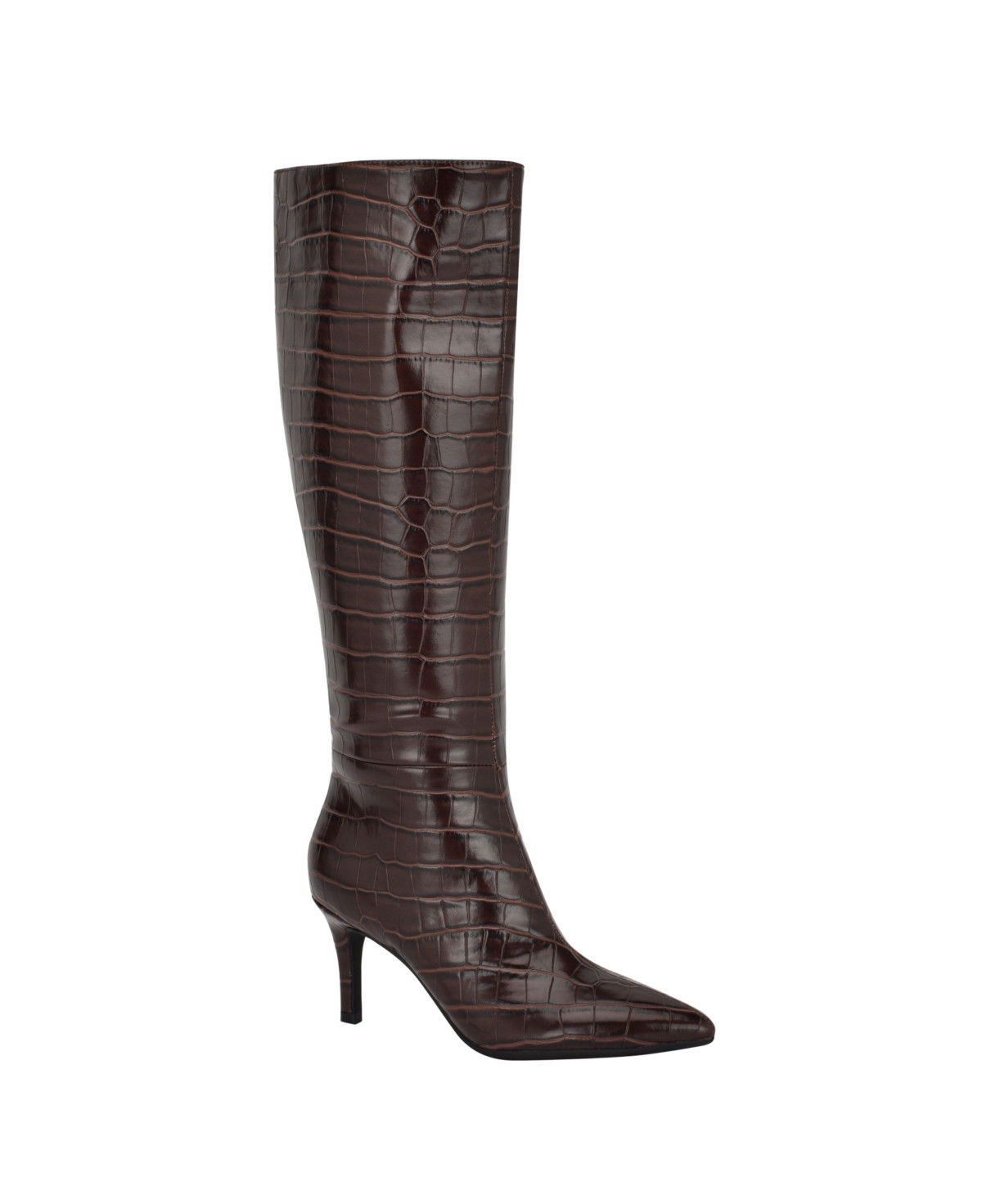 Guess Women's Wayla Knee High Pointed Toe Dress Boots - Dark Brown Croco | Macy's