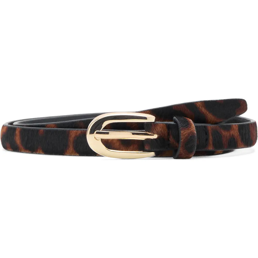 MANGO Leopard Print Calf Hair Belt in Brown at Nordstrom, Size Medium | Nordstrom