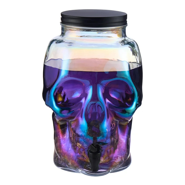 Way to Celebrate 2.1-Gallon Iridescent Glass Skull Drink Dispenser with Lid - Walmart.com | Walmart (US)