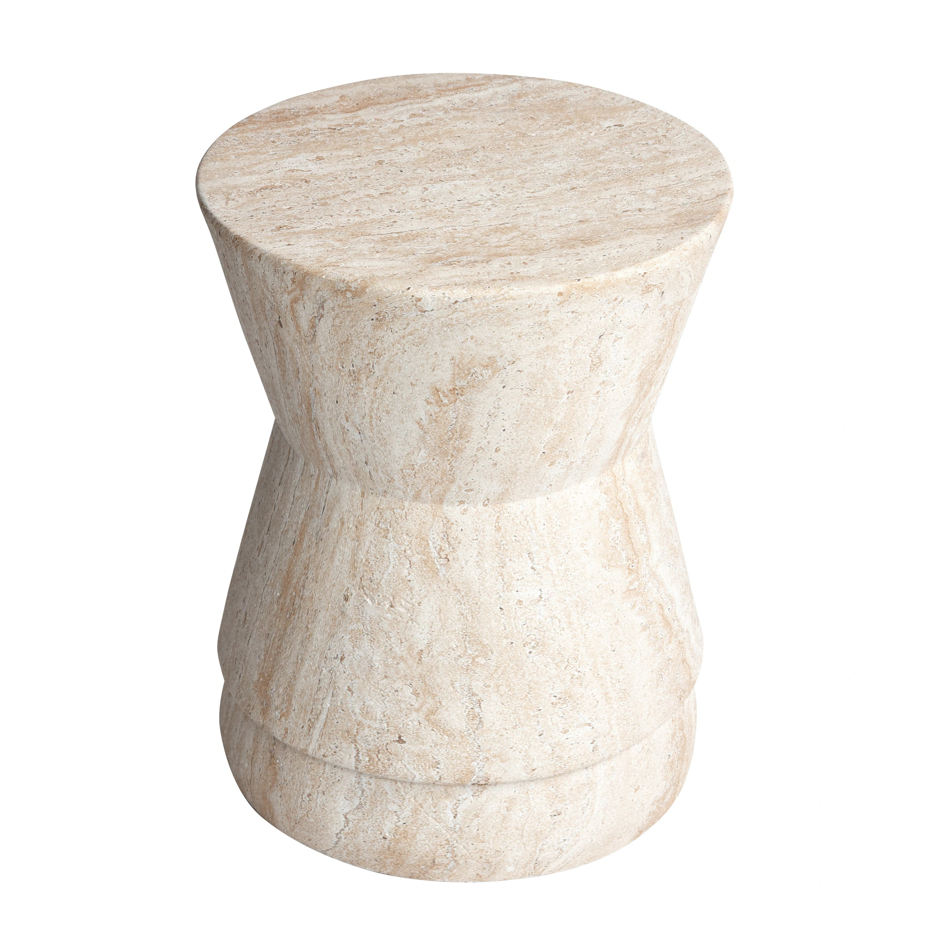 Hourglass Travertine Stone Finish Italian Design MgO Side Accent Table - 14.4"x14.4"x17.7 | Bed Bath & Beyond