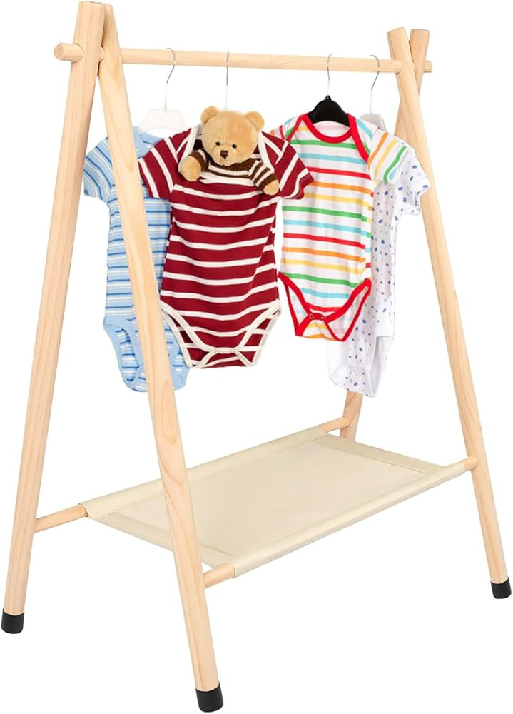 Queekay Baby Clothing Rack for Baby Shower Toddlers Wooden Kids Dress up Rack with Storage Shelf ... | Amazon (US)