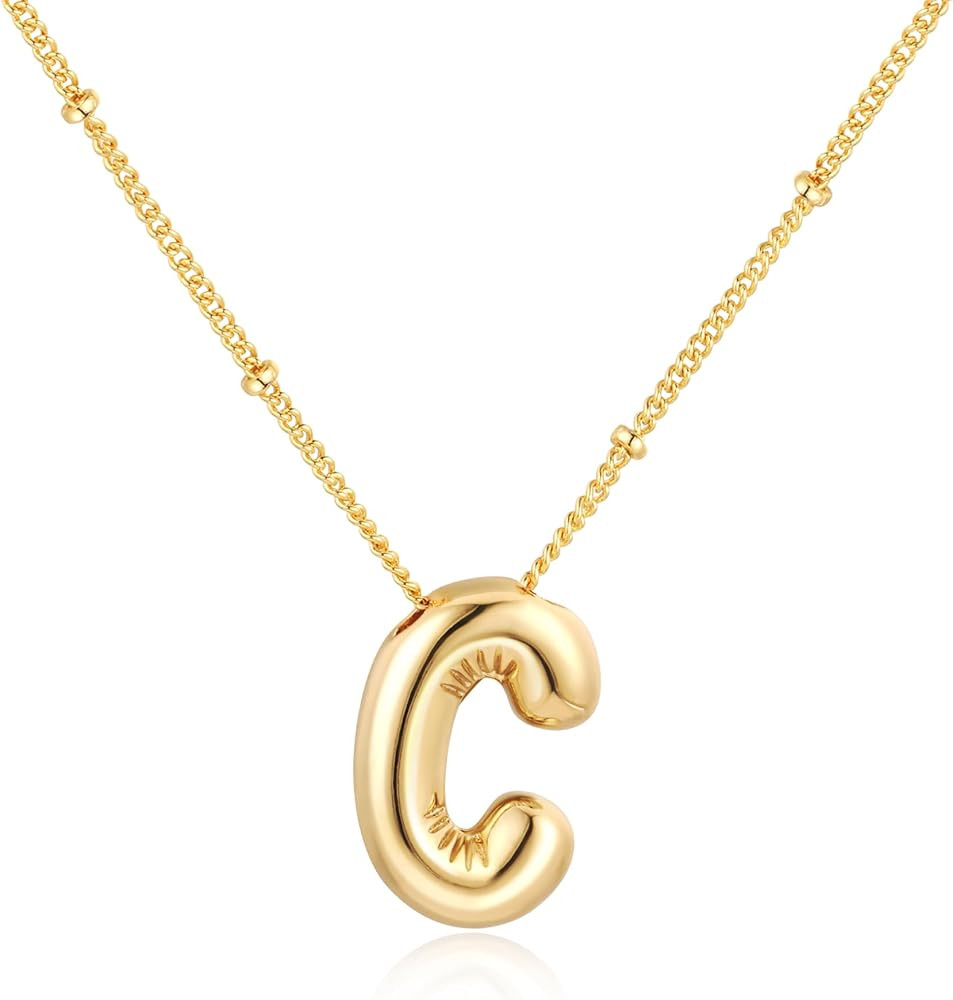 Qyalie Bubble Letter Necklace Balloon Initial Necklaces for Women Girls Dainty Alphabet Pendant 1... | Amazon (US)