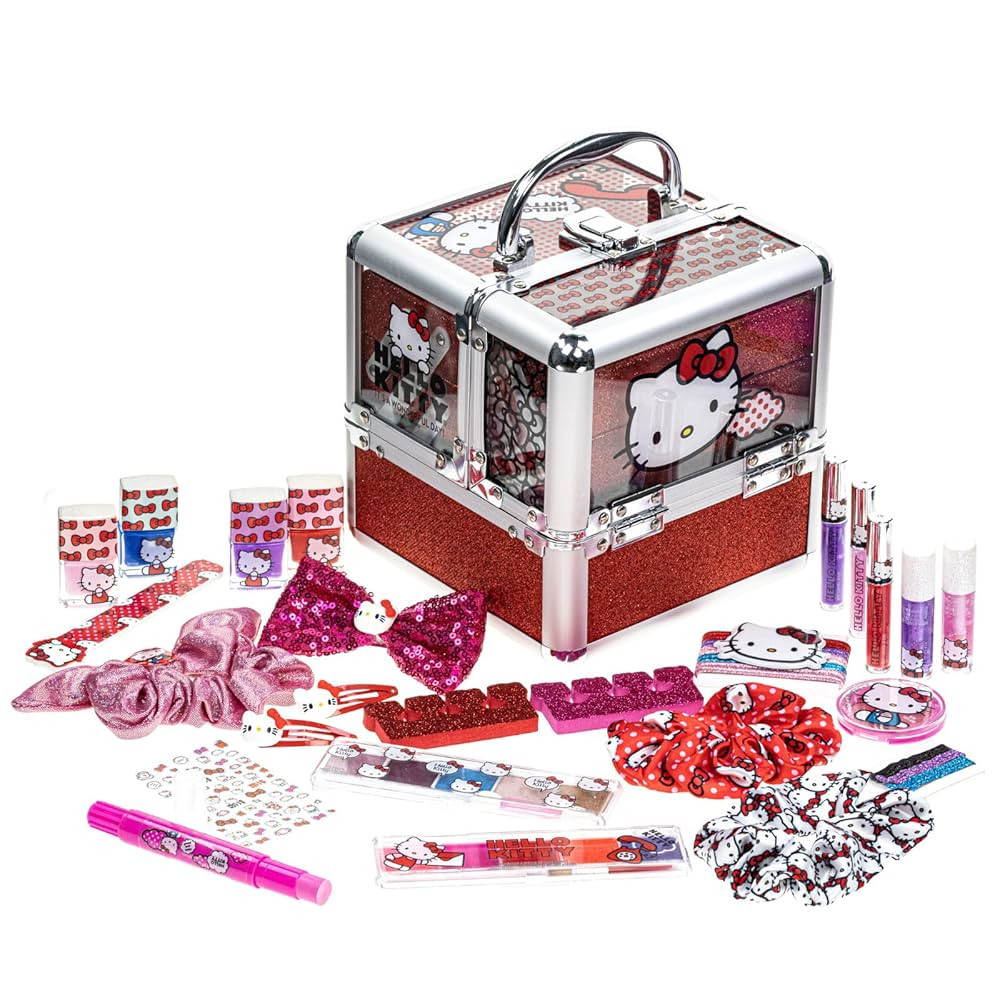 Hello Kitty Train Case Cosmetic Makeup Set Includes Lip Gloss, Eye Shimmer, Nail Polish, Hair Acc... | Amazon (US)