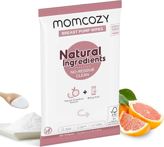 Momcozy Natural Breast Pump Wipes for Parts Cleaning On-the-go, 30 Count, Flash Clean & Resealabl... | Amazon (US)