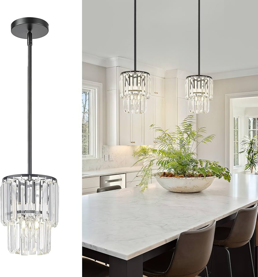 Black Crystal Chandeliers, Modern Pendant Light Fixtures, 1-Light Small Chandelier Lighting, Vint... | Amazon (US)