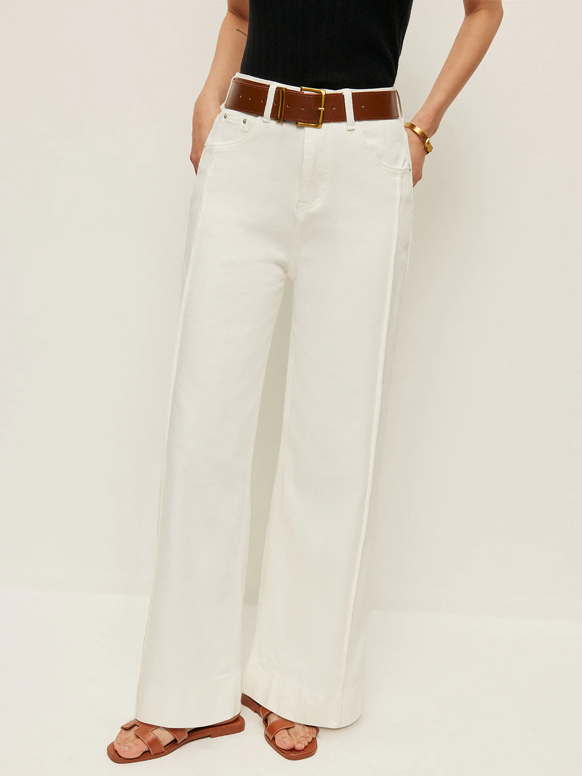 High-Waist Pants With Pockets & Belt | Commense