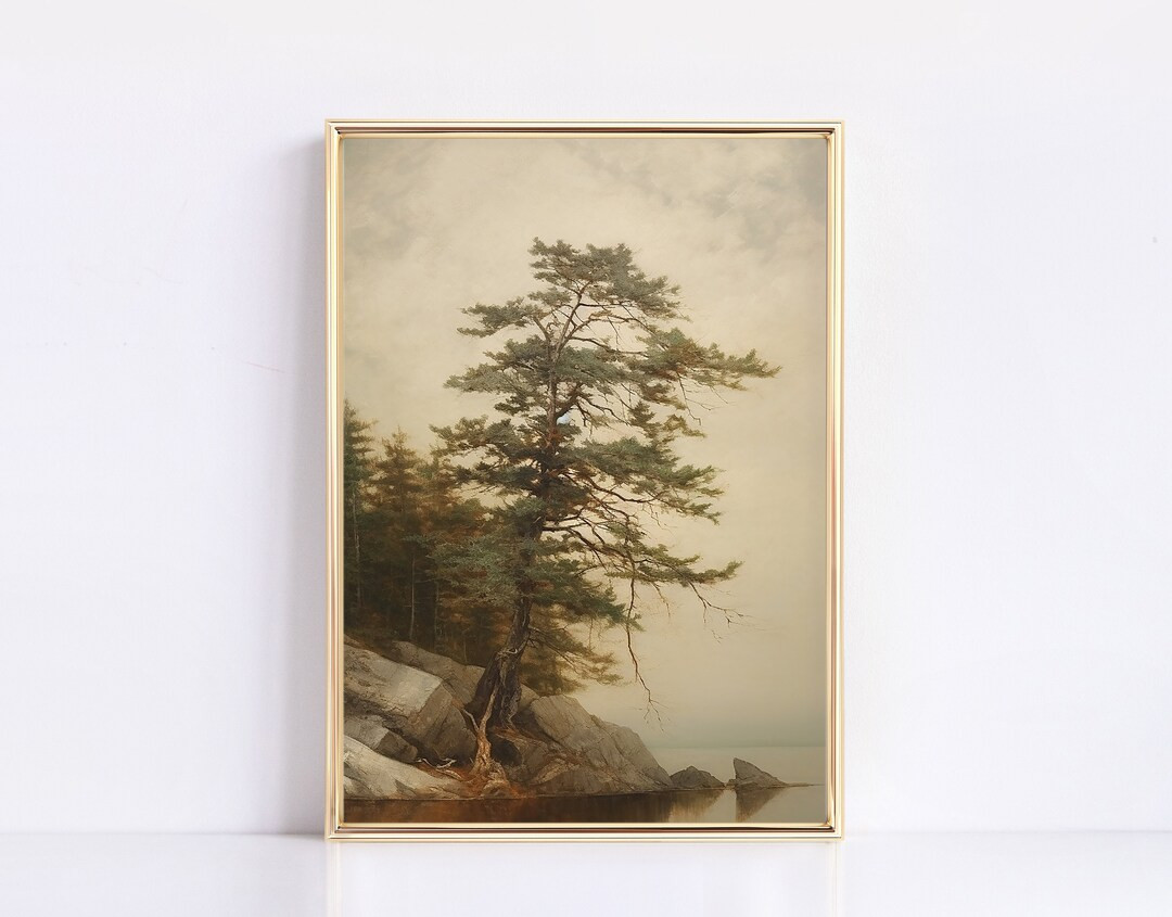 Vintage Tree Print Water Edge Tree Neutral Vintage Digital Print Landscape Painting Modern Vintag... | Etsy (US)