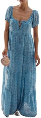 Woman Floral Puff Sleeve Maxi Dress Square Neck Ruffle Flowy Long Dresses Bohemian Tiered Summer ... | Amazon (US)