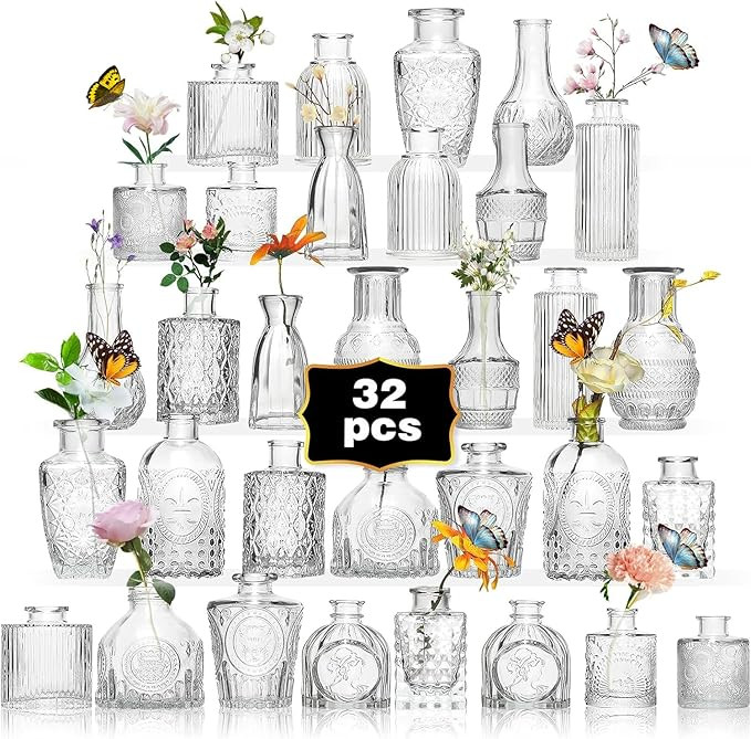 Glass Bud Vase Set of 32PCS Wedding Centerpieces for Tables,Mini Clear Bud Vases for Flowers,Smal... | Amazon (US)
