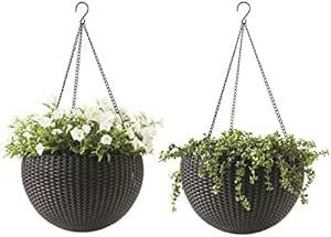 Keter Resin Rattan Set of 2 Round Hanging Planter Baskets for Indoor and Outdoor Plants-Perfect f... | Amazon (US)