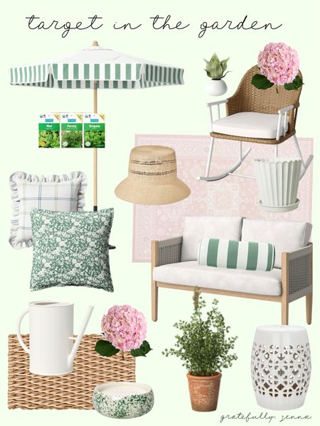 Target in the Garden 🌸 I’m so ready for Spring! Patio + Outdoor Living is 30% off Target Circle Week! ✨ 

{Target home target spring target arrivals target Circle week outdoor patio furniture on sale outdoor decor, patio sets, dining sets outdoor dining patio furniture finds target home outdoor outdoor living patio patio bench garden stool grand millennial decor, scalloped decor, chic garden garden decor, rocking chair outdoor sun hat, welcome at Outdoor throw pillows gratefullyjenna} 

#LTKSeasonal #LTKxTarget #LTKhome