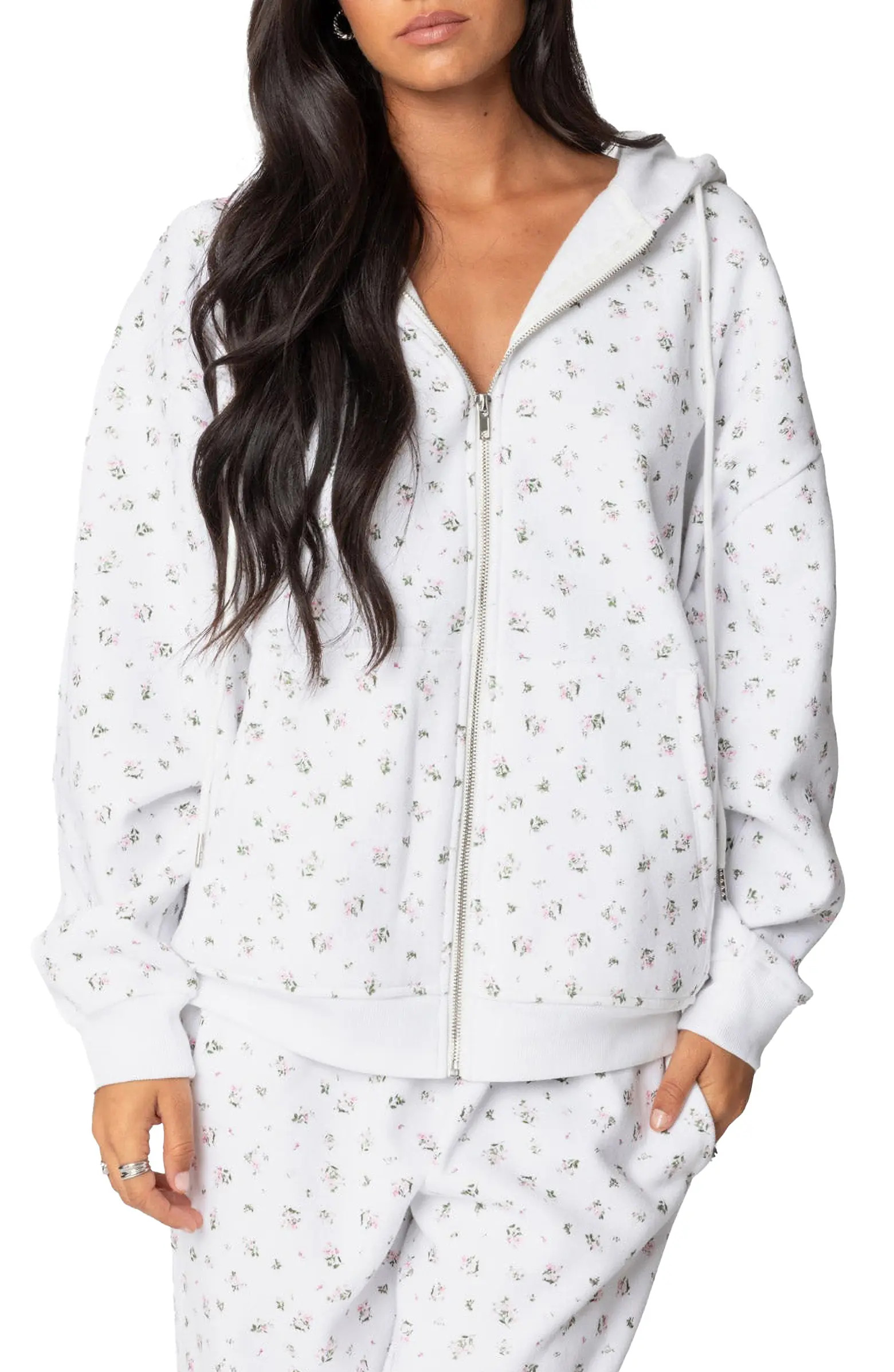 Bouquet Oversize Front Zip Cotton Blend Hoodie | Nordstrom