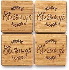 Custom Coasters for Drinks (Set of 4, Blessings Thanksgiving Design), Made from Bamboo - Personal... | Amazon (US)